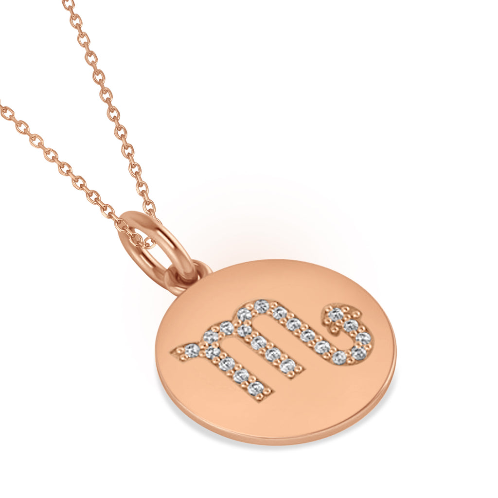 Diamond Scorpio Zodiac Disk Pendant Necklace 14k Rose Gold (0.11ct)