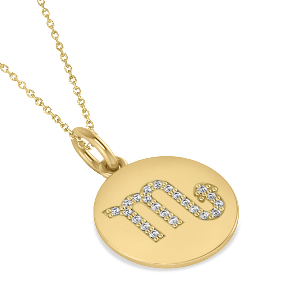 Diamond Scorpio Zodiac Disk Pendant Necklace 14k Yellow Gold (0.11ct)