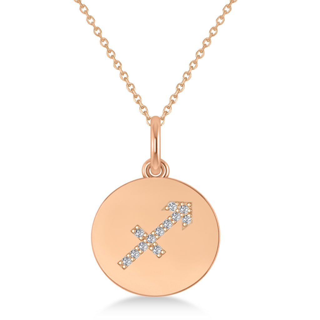 Diamond Sagittarius Zodiac Disk Pendant Necklace 14k Rose Gold (0.06ct)