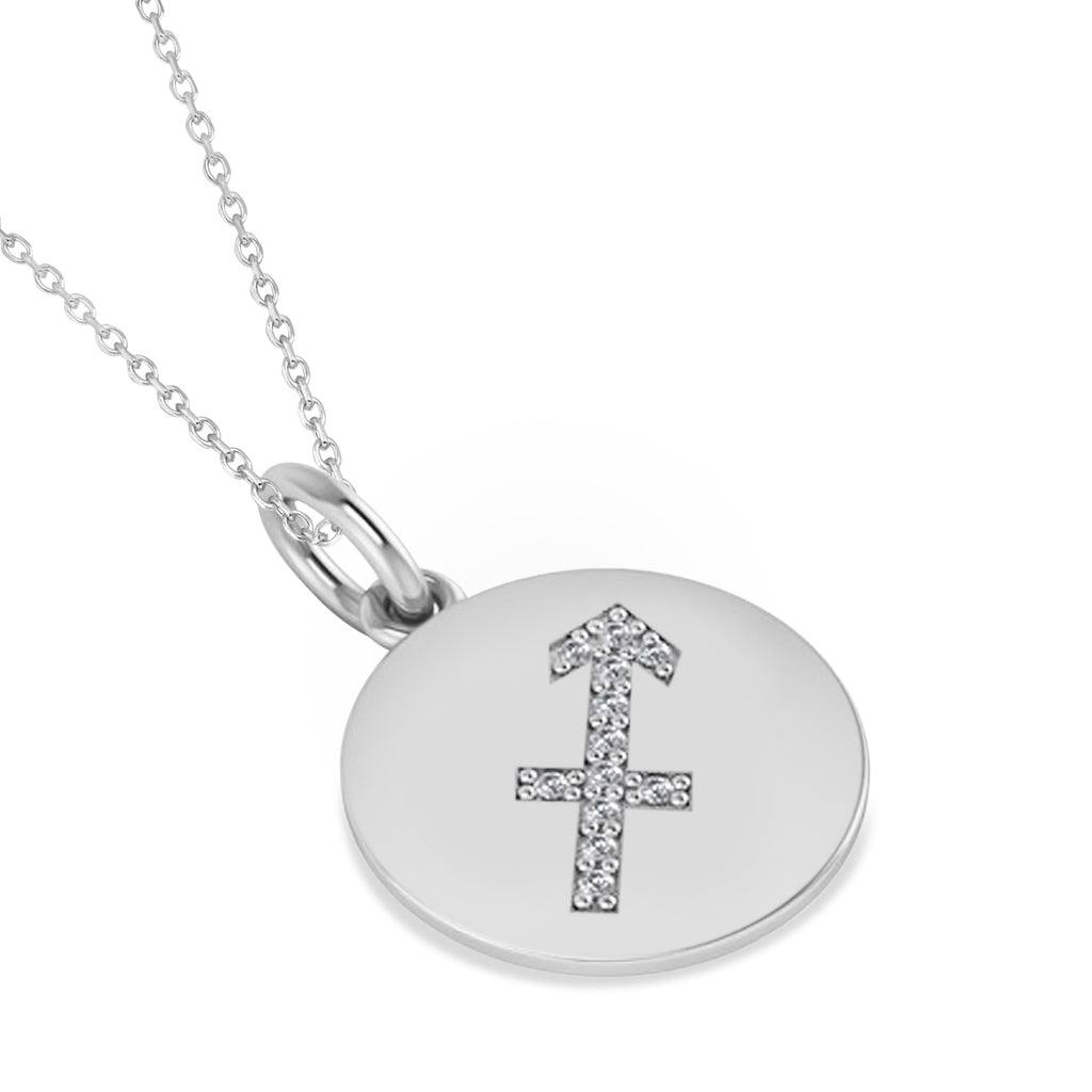 Diamond Sagittarius Zodiac Disk Pendant Necklace 14k White Gold (0.06ct)