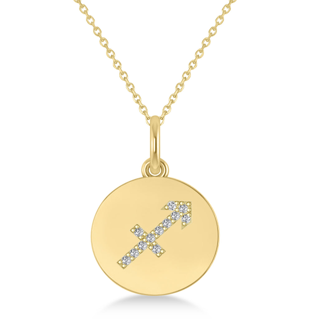 Diamond Sagittarius Zodiac Disk Pendant Necklace 14k Yellow Gold (0.06ct)