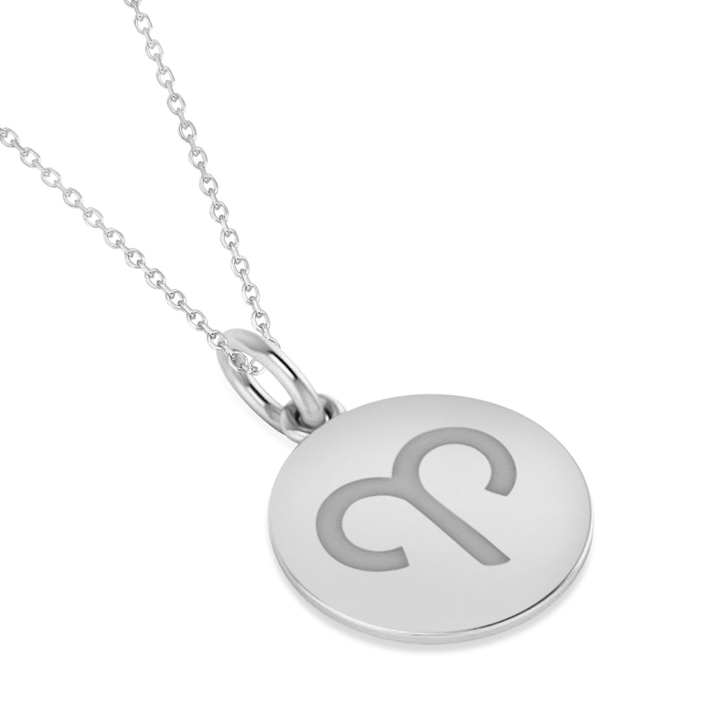 Aries Disk Zodiac Pendant Necklace 14k White Gold