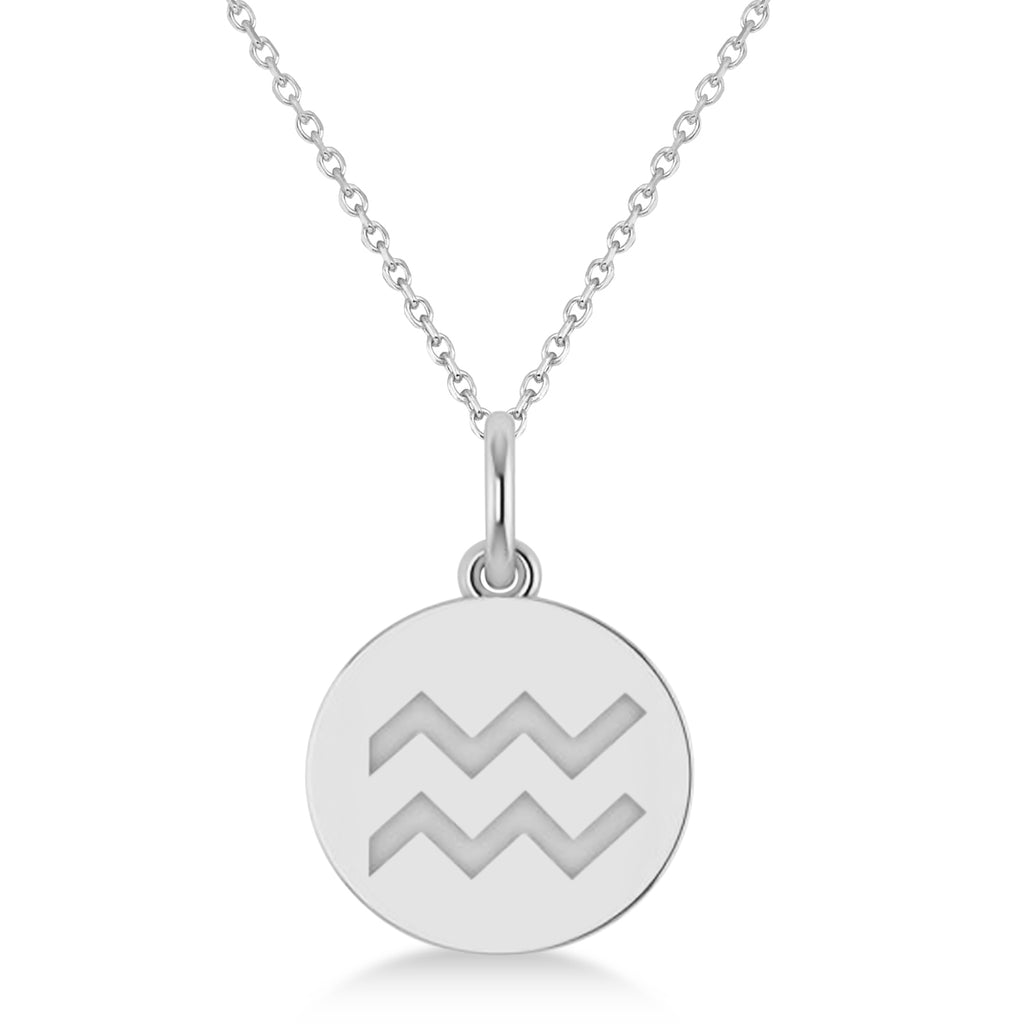 Aquarius Disk Zodiac Pendant Necklace 14k White Gold