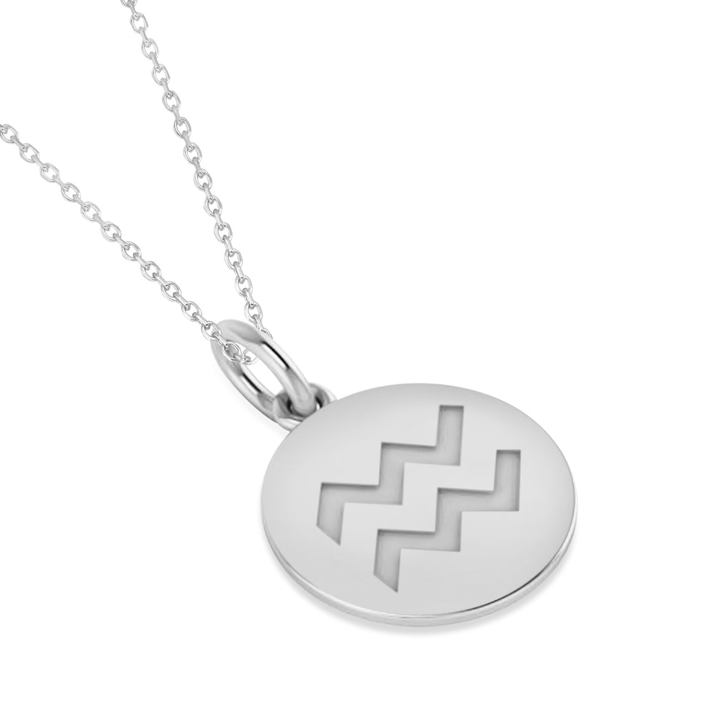Aquarius Disk Zodiac Pendant Necklace 14k White Gold