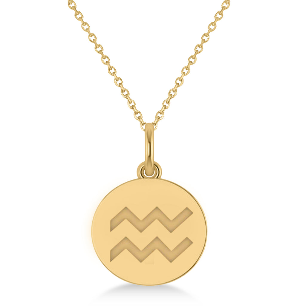 Aquarius Disk Zodiac Pendant Necklace 14k Yellow Gold