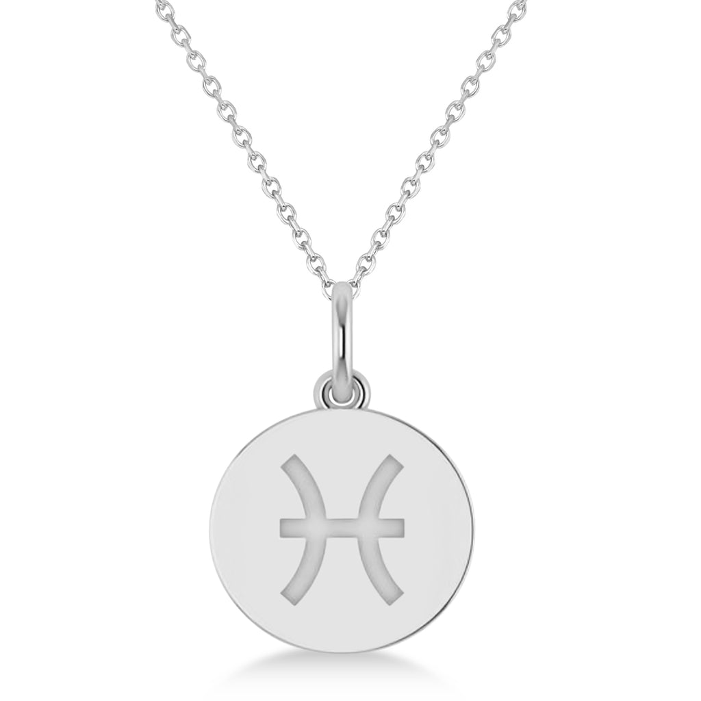 Pisces Disk Zodiac Pendant Necklace 14k White Gold