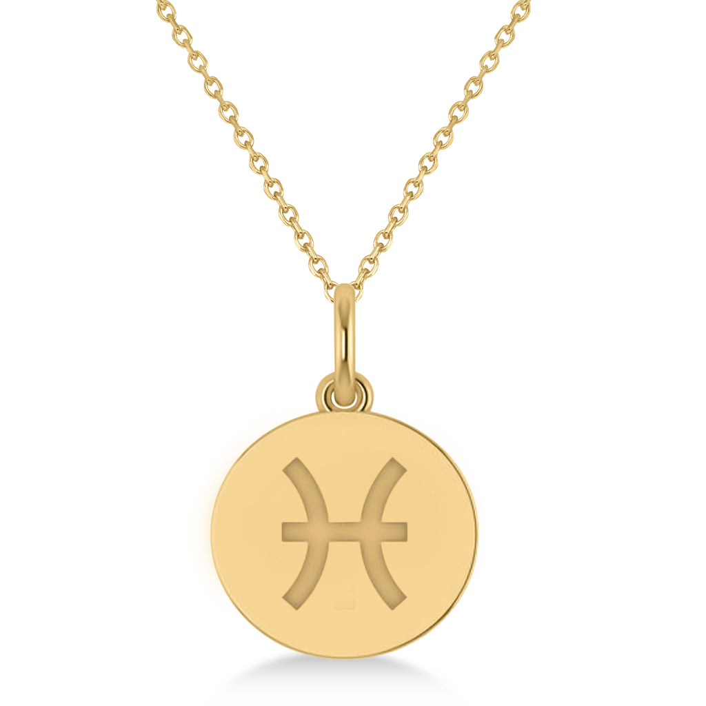 Pisces Disk Zodiac Pendant Necklace 14k Yellow Gold