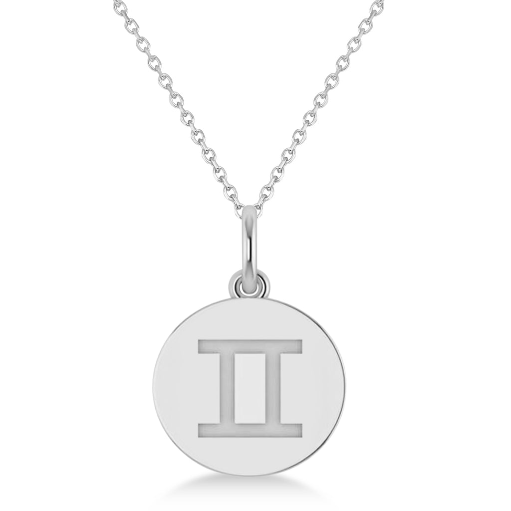 Gemini Disk Zodiac Pendant Necklace 14k White Gold