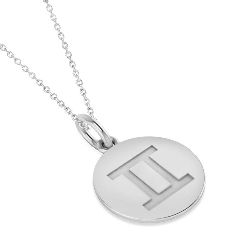 Gemini Disk Zodiac Pendant Necklace 14k White Gold