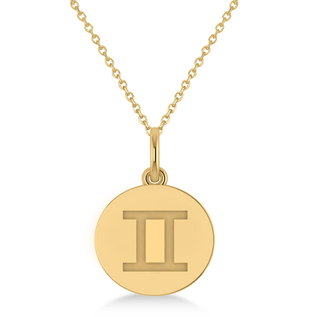 Gemini Disk Zodiac Pendant Necklace 14k Yellow Gold