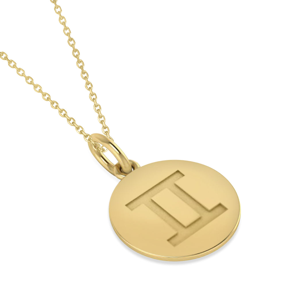 Gemini Disk Zodiac Pendant Necklace 14k Yellow Gold