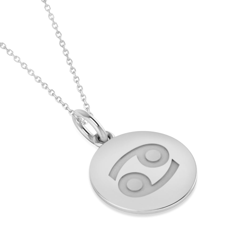 Cancer Disk Zodiac Pendant Necklace 14k White Gold