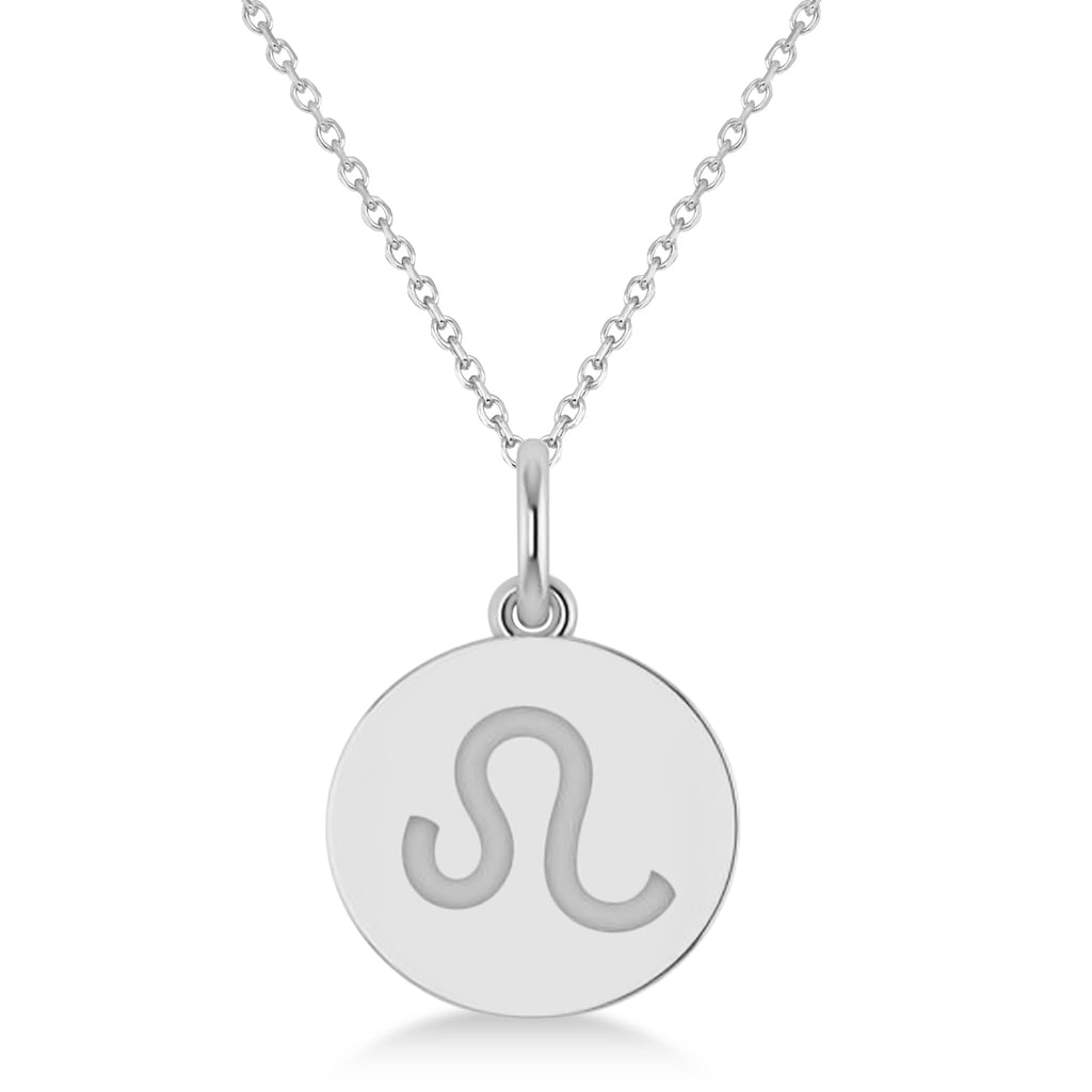 Leo Disk Zodiac Pendant Necklace 14k White Gold