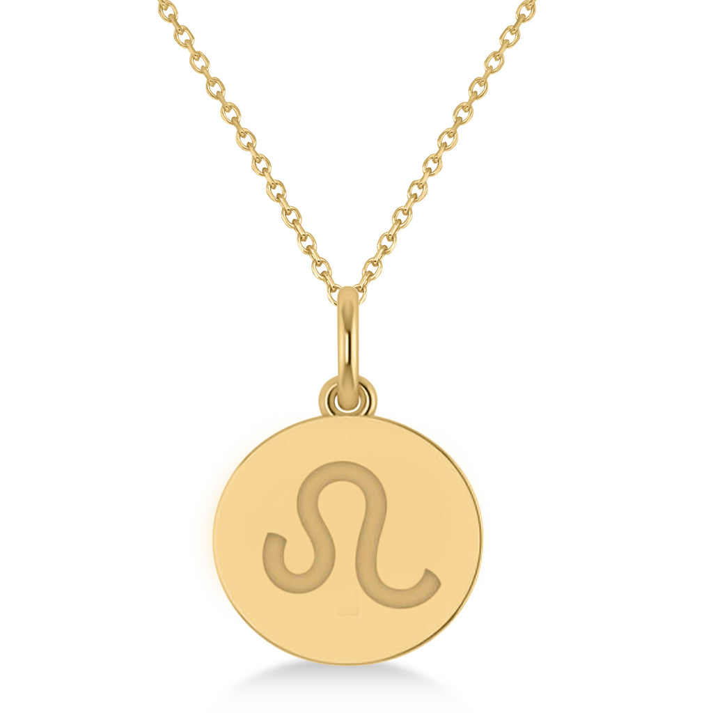 Leo Disk Zodiac Pendant Necklace 14k Yellow Gold