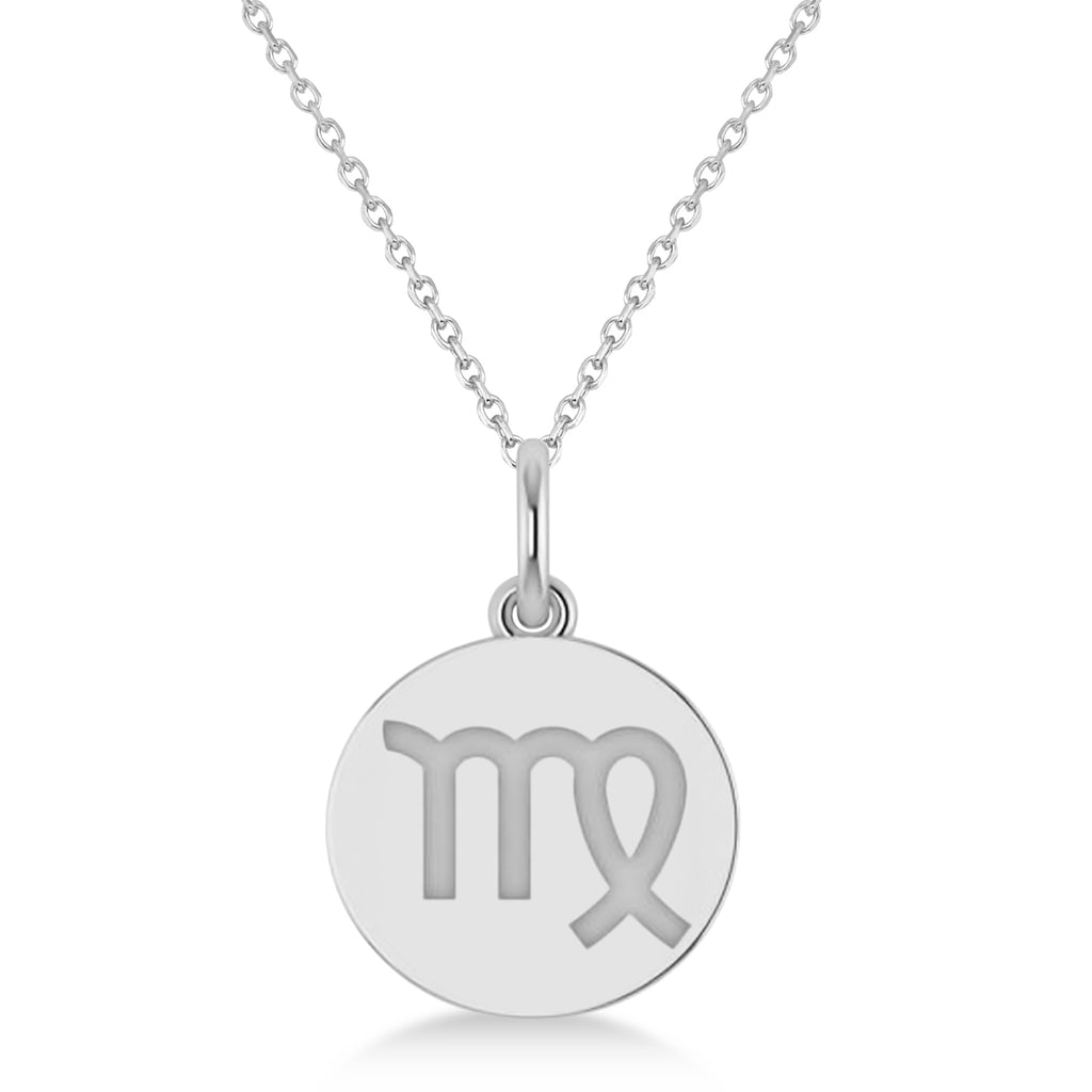 Virgo Disk Zodiac Pendant Necklace 14k White Gold