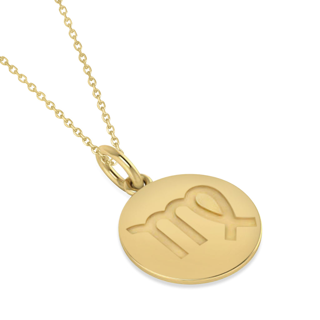 Virgo Disk Zodiac Pendant Necklace 14k Yellow Gold