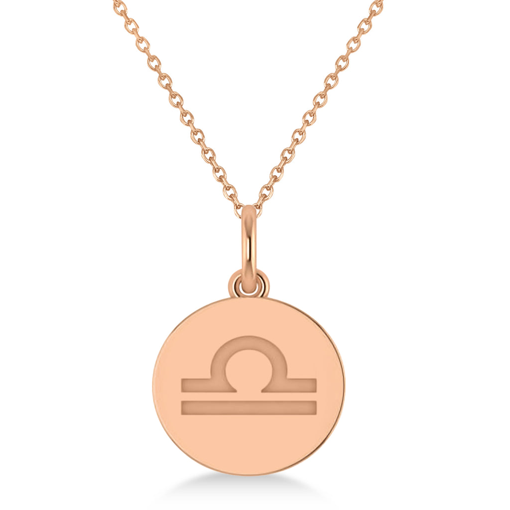 Libra Disk Zodiac Pendant Necklace 14k Rose Gold