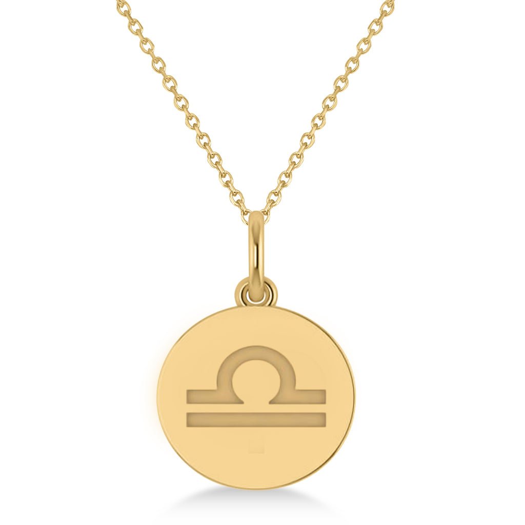 Libra Disk Zodiac Pendant Necklace 14k Yellow Gold