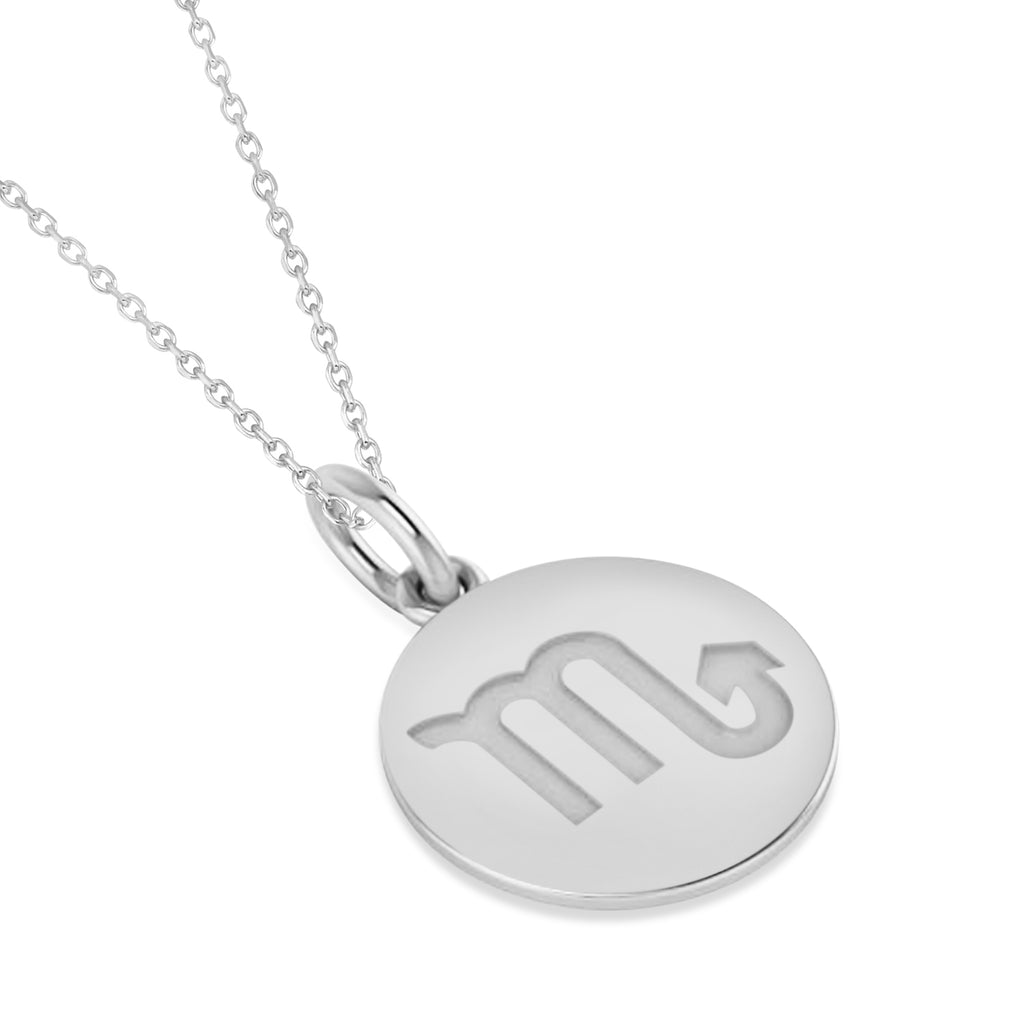 Scorpio Disk Zodiac Pendant Necklace 14k White Gold