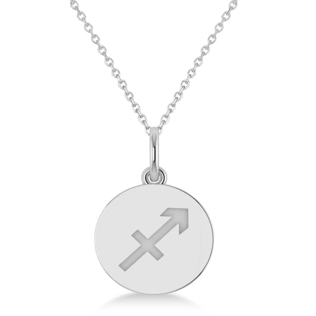 Sagittarius Disk Zodiac Pendant Necklace 14k White Gold
