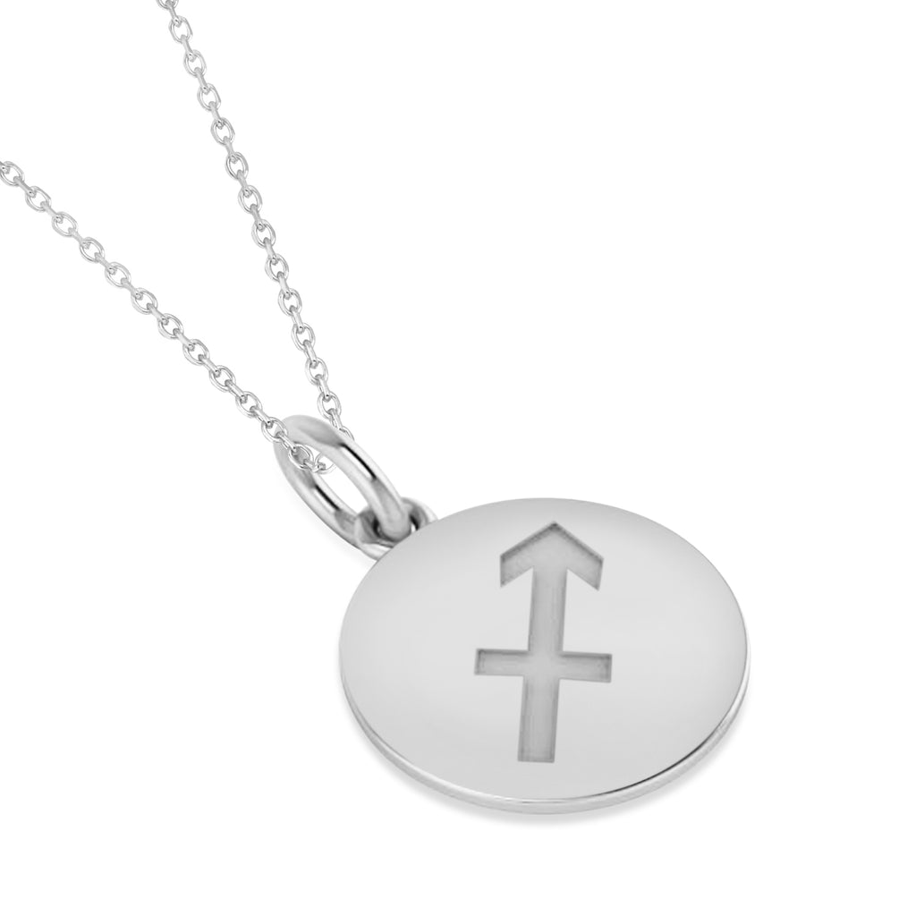 Sagittarius Disk Zodiac Pendant Necklace 14k White Gold