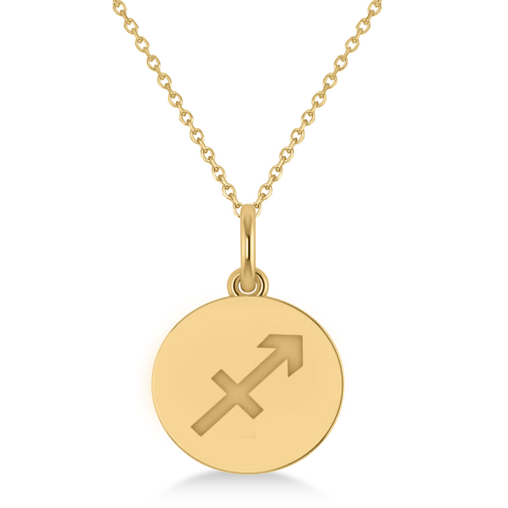 Sagittarius Disk Zodiac Pendant Necklace 14k Yellow Gold