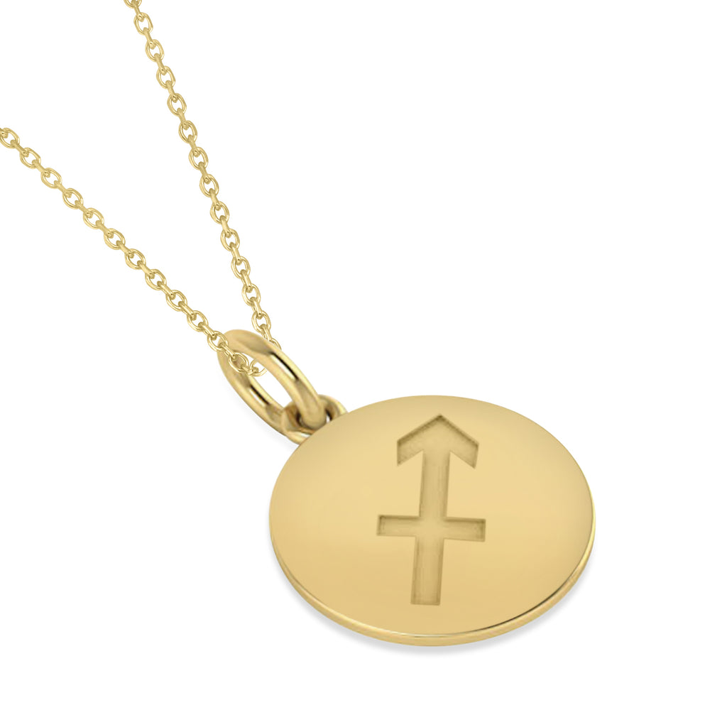 Sagittarius Disk Zodiac Pendant Necklace 14k Yellow Gold