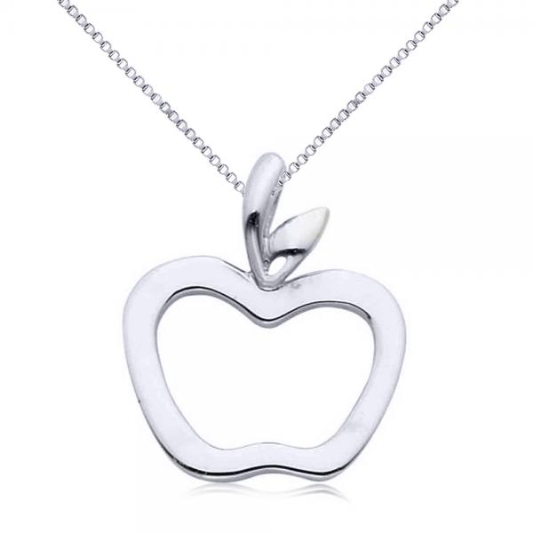 Hollow Apple Pendant Necklace in Plain Metal 14k White Gold