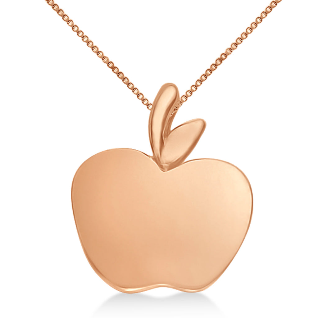 Solid Apple Pendant Necklace in Plain Metal 14k Rose Gold