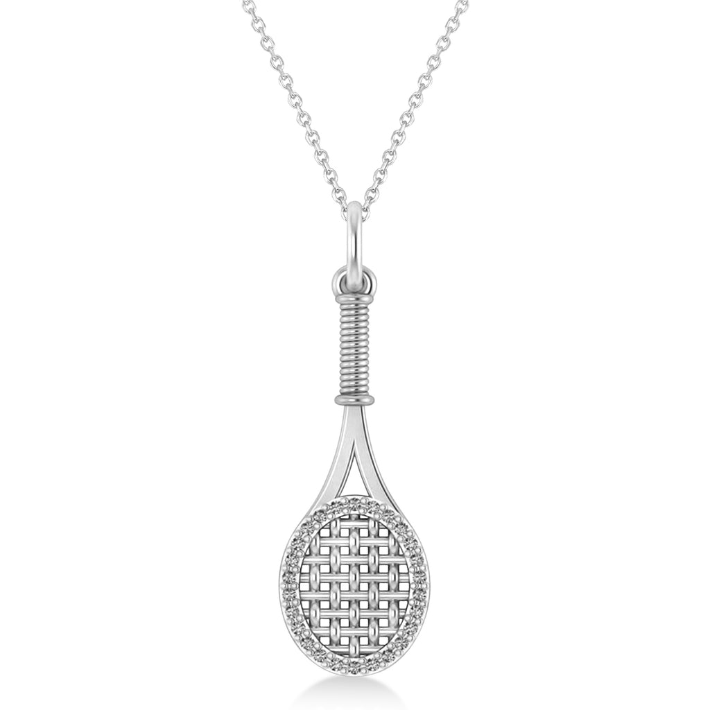 Lab Diamond Tennis Racket Pendant Necklace 14K White Gold (0.48ct)