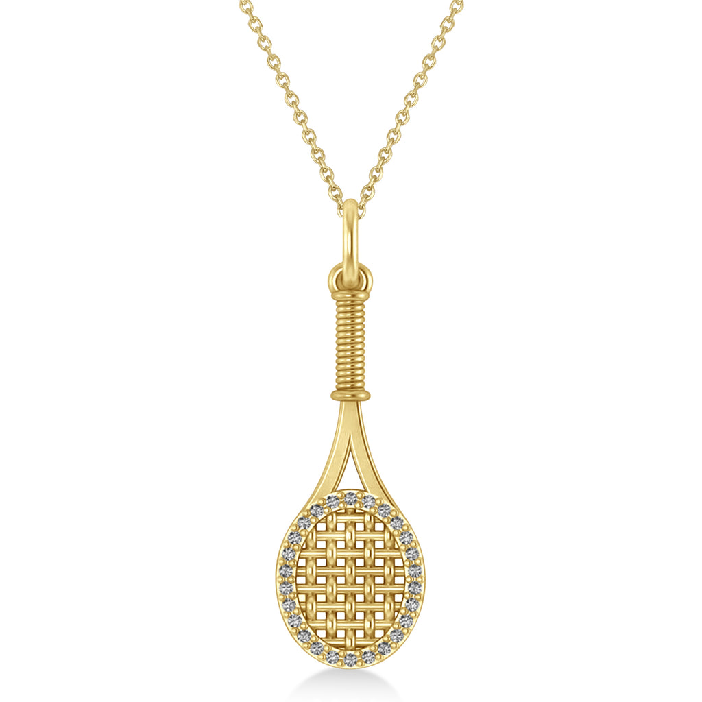Diamond Accented Tennis Racket Pendant Necklace 14K Yellow Gold (0.48ct)