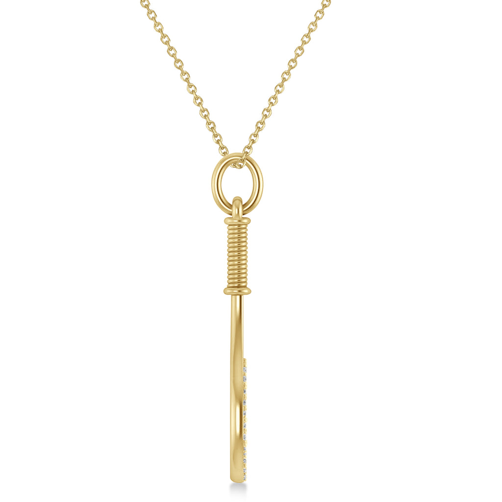 Diamond Accented Tennis Racket Pendant Necklace 14K Yellow Gold (0.48ct)