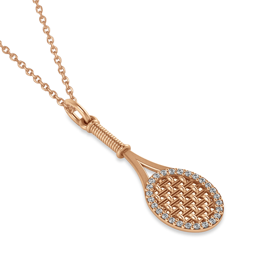 Lab Diamond Tennis Racket Pendant Necklace 18K Rose Gold (0.48ct)