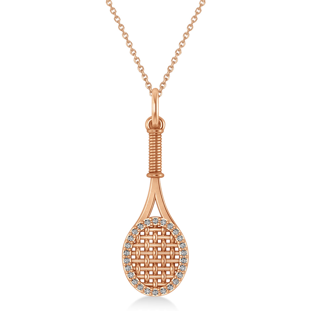 Diamond Accented Tennis Racket Pendant Necklace 18K Rose Gold (0.48ct)