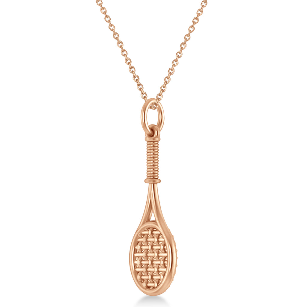 Diamond Accented Tennis Racket Pendant Necklace 18K Rose Gold (0.48ct)