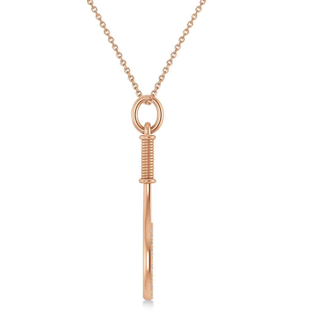 Diamond Accented Tennis Racket Pendant Necklace 18K Rose Gold (0.48ct)