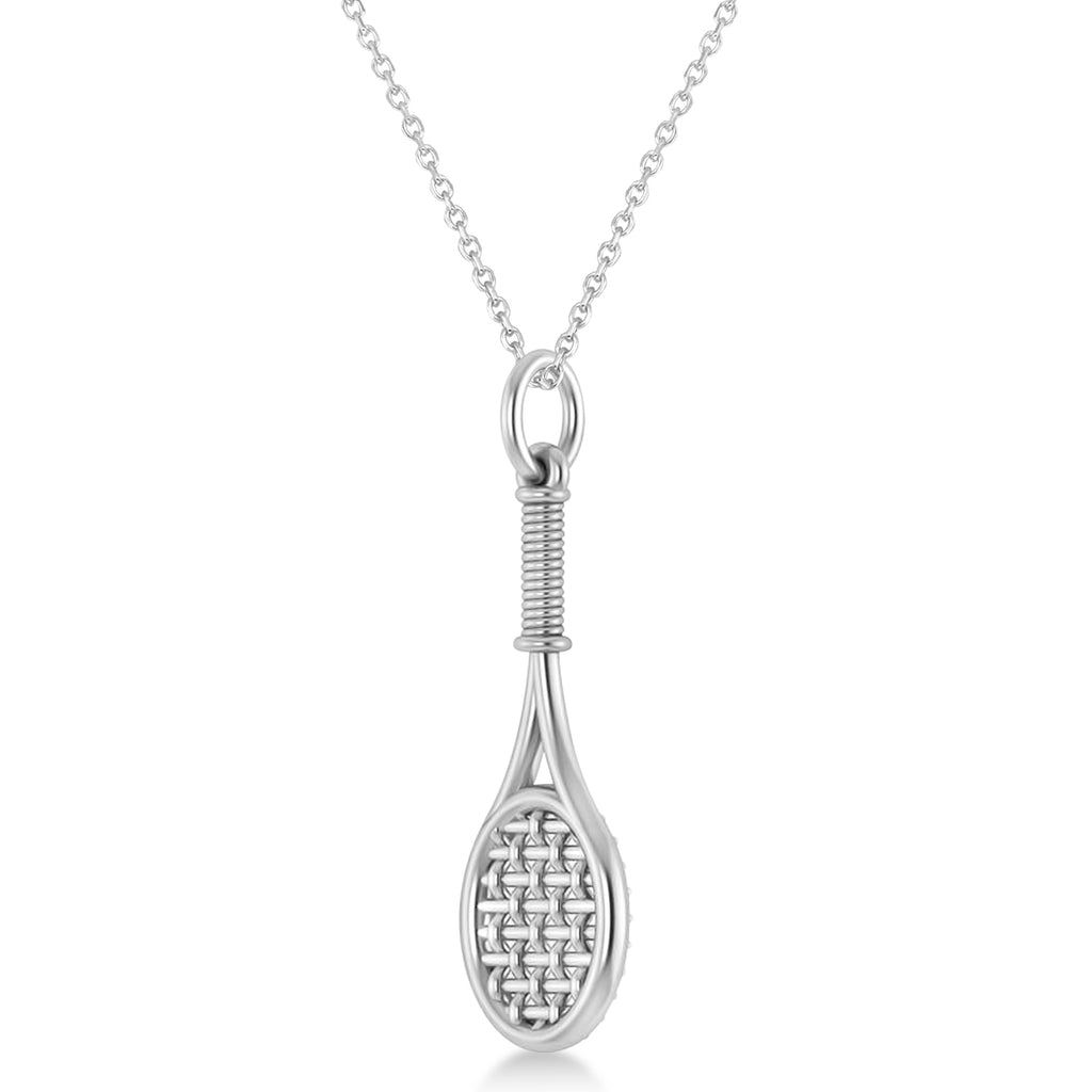 Diamond Accented Tennis Racket Pendant Necklace in Sterling Silver (0.48ct)