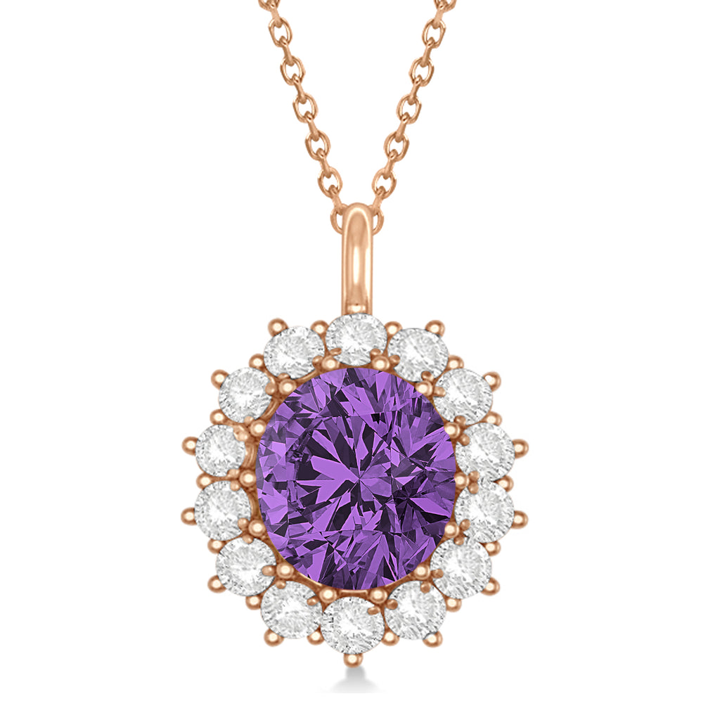 Oval Amethyst & Diamond Pendant Necklace 14k Rose Gold (5.40ctw)
