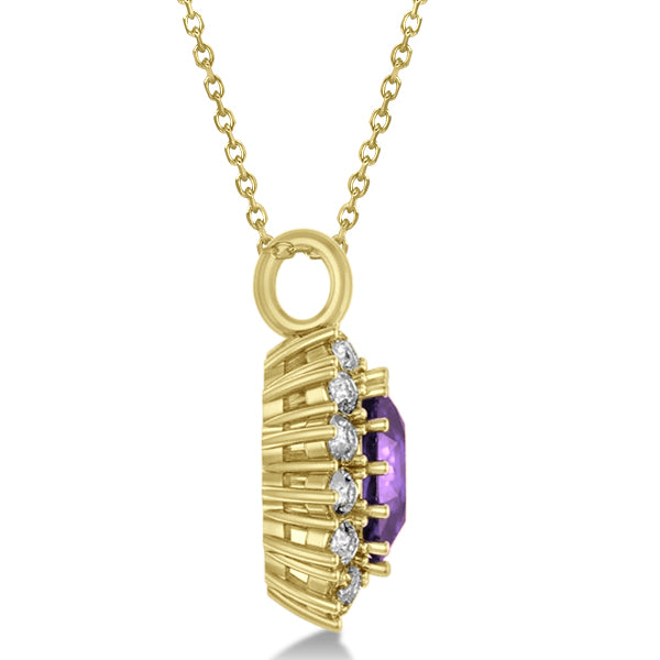 Oval Amethyst & Diamond Pendant Necklace 14k Yellow Gold (5.40ctw)