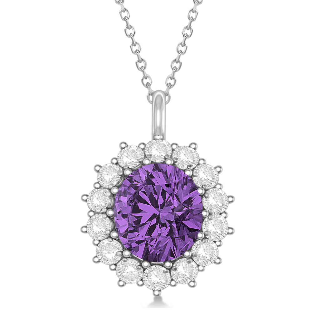 Oval Amethyst & Diamond Pendant Necklace 18K White Gold (5.40ctw)