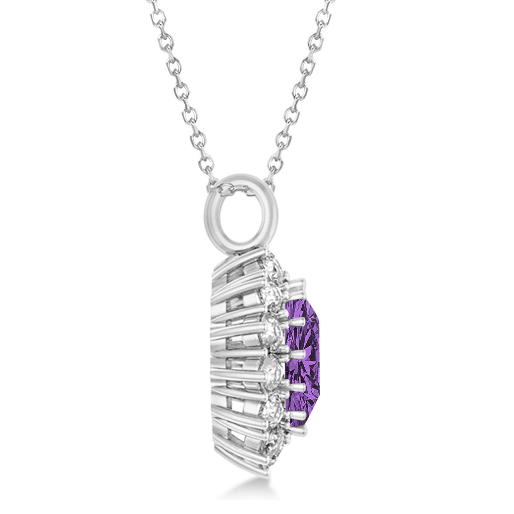 Oval Amethyst & Diamond Pendant Necklace 18K White Gold (5.40ctw)