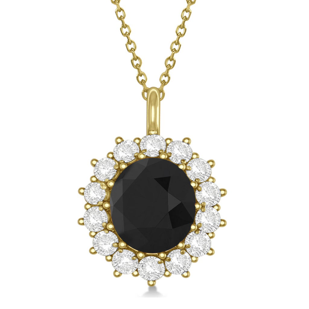 Oval Black Diamond and Diamond Pendant Necklace 14k Yellow Gold (5.40ctw)