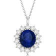 Oval Lab Blue Sapphire & Diamond Pendant Necklace 14k White Gold (5.40ctw)