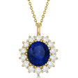 Oval Lab Blue Sapphire & Diamond Pendant Necklace 14k Yellow Gold 5.40ctw