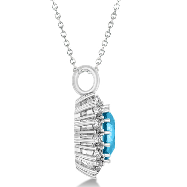 Oval Blue Topaz & Diamond Pendant Necklace 14k White Gold (5.40ctw)