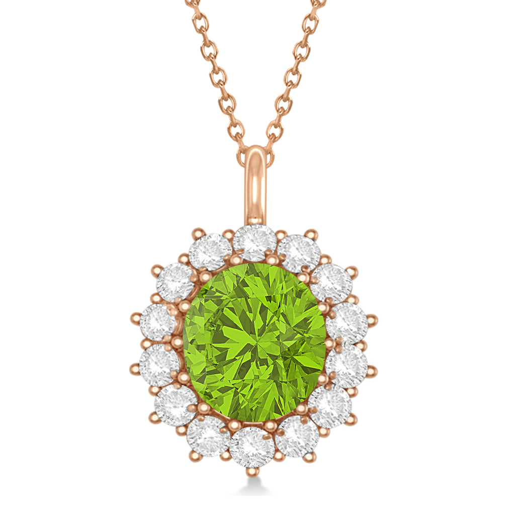 Oval Peridot & Diamond Pendant Necklace 14k Rose Gold (5.40ctw)