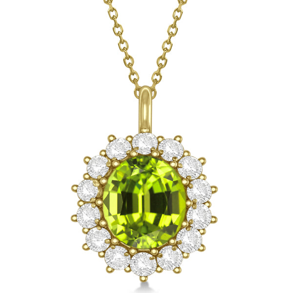 Oval Peridot & Diamond Pendant Necklace 14k Yellow Gold (5.40ctw)
