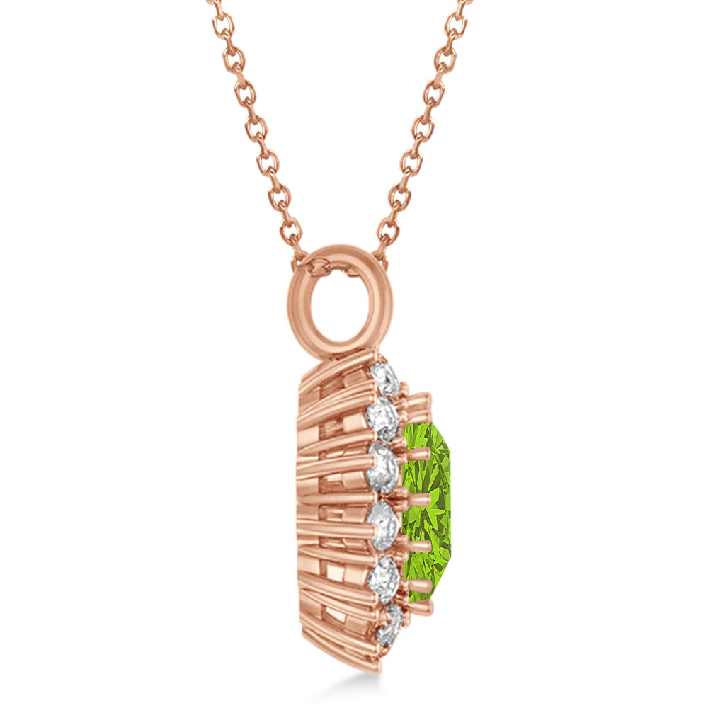 Oval Peridot & Diamond Pendant Necklace 18K Rose Gold (5.40ctw)