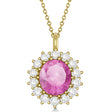 Oval Lab Pink Sapphire & Diamond Pendant Necklace 14k Yellow Gold 5.40ctw