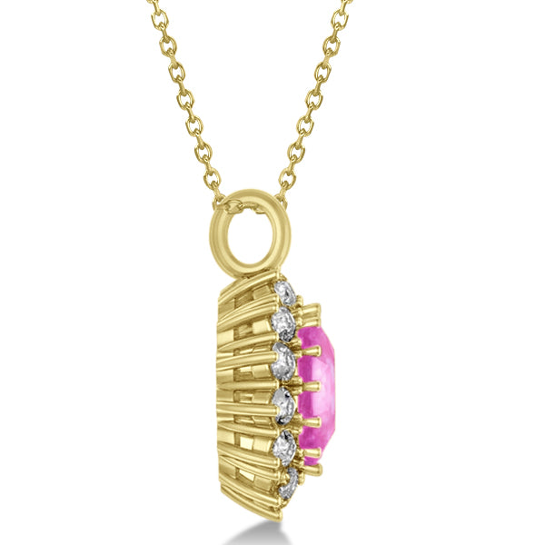 Oval Lab Pink Sapphire & Diamond Pendant Necklace 14k Yellow Gold 5.40ctw